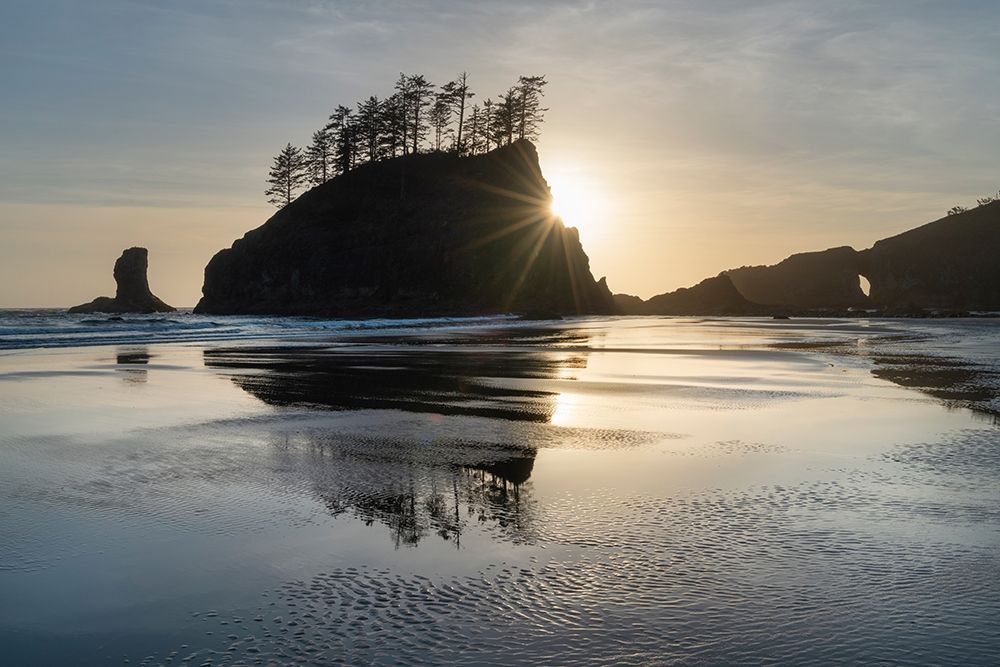 Sunset at Second Beach during low tide-Olympic National Park-Washington State art print by Alan Majchrowicz for $57.95 CAD